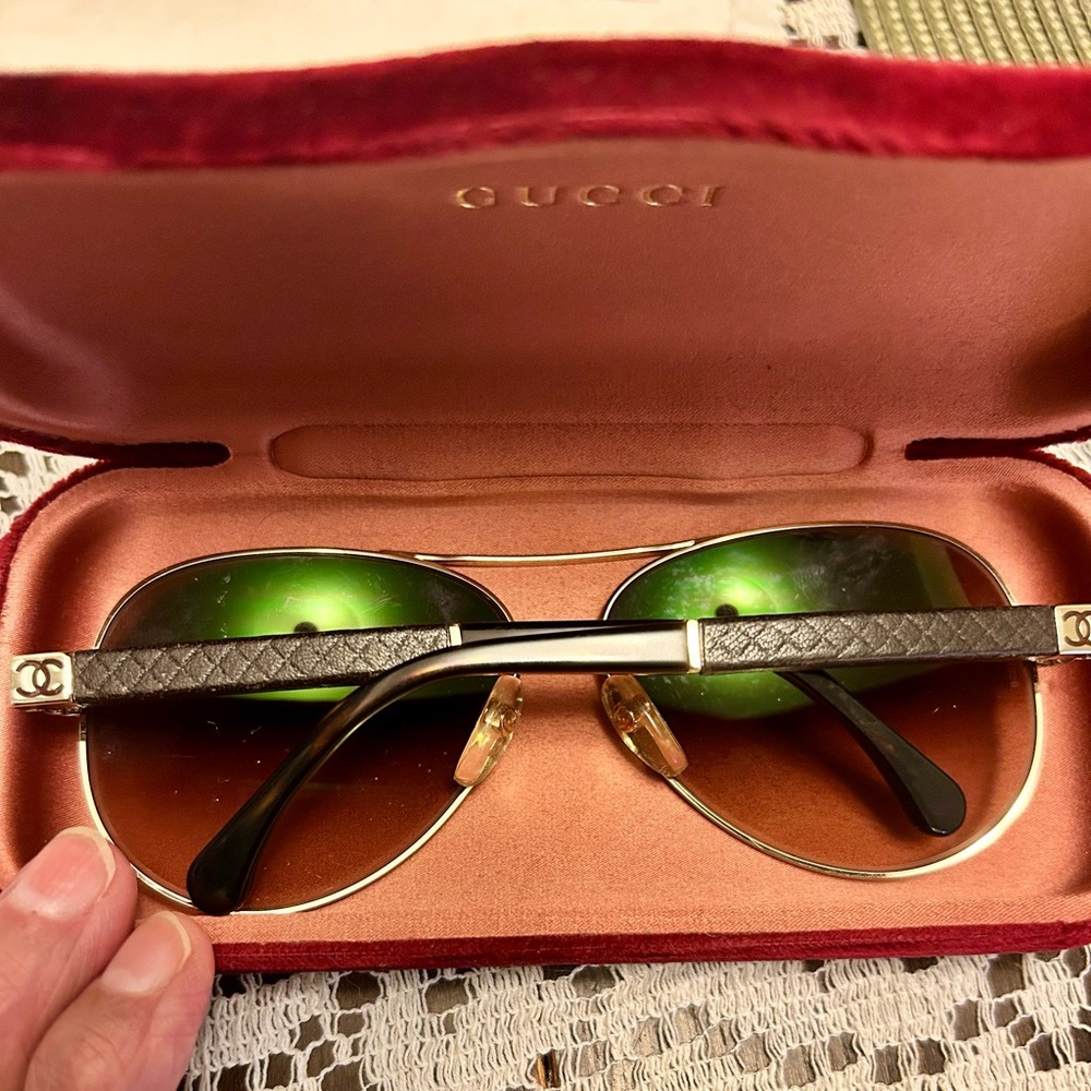 CHANEL Gold and Brown Aviator Sunglasses - Picture 3 of 8
